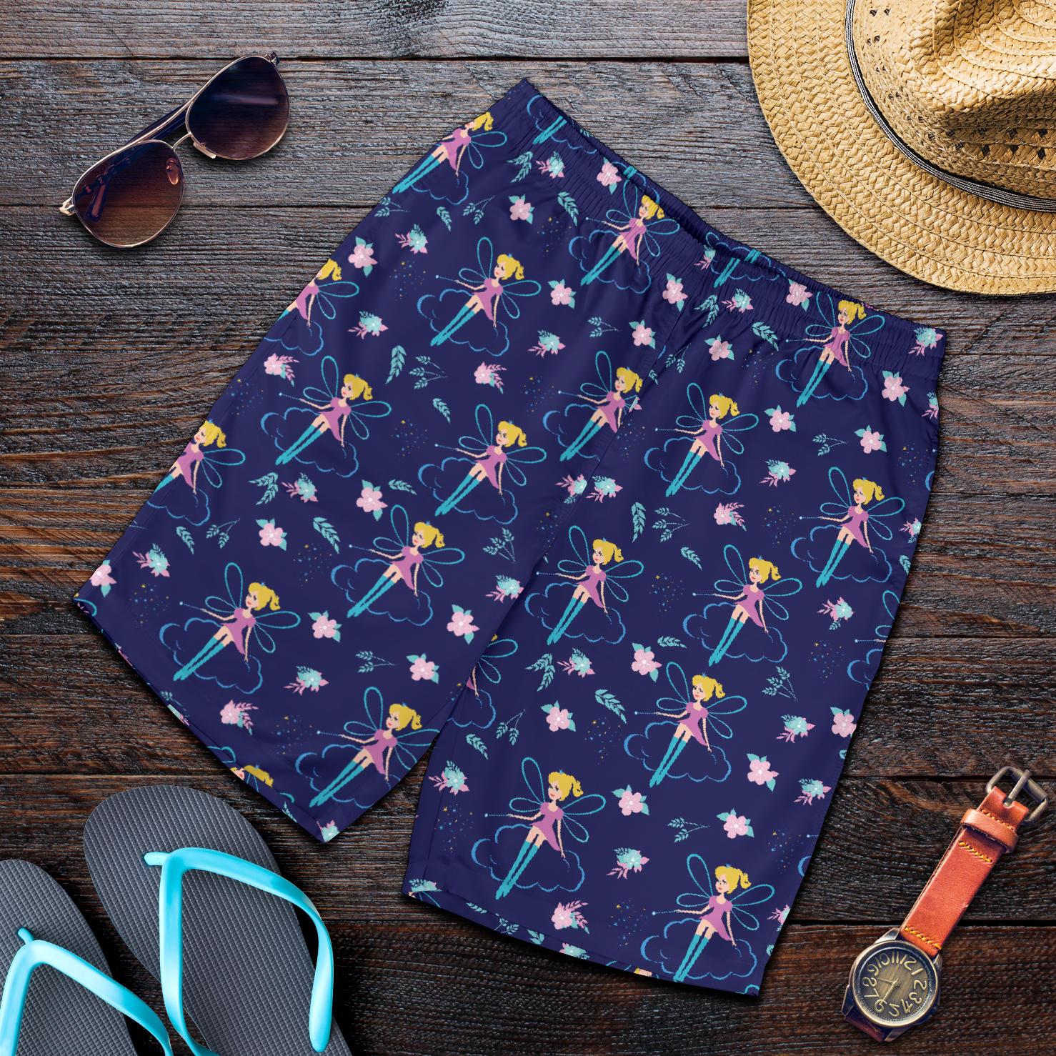 Fairy Cartoon Style Print Pattern Mens Shorts-JTAMIGO.COM