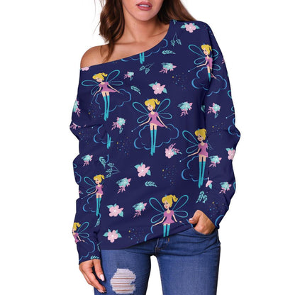 Fairy Cartoon Style Print Pattern Off Shoulder Sweatshirt