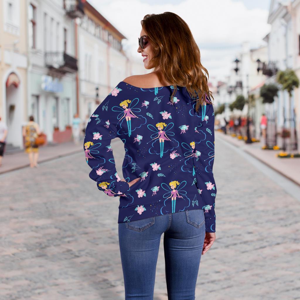 Fairy Cartoon Style Print Pattern Off Shoulder Sweatshirt
