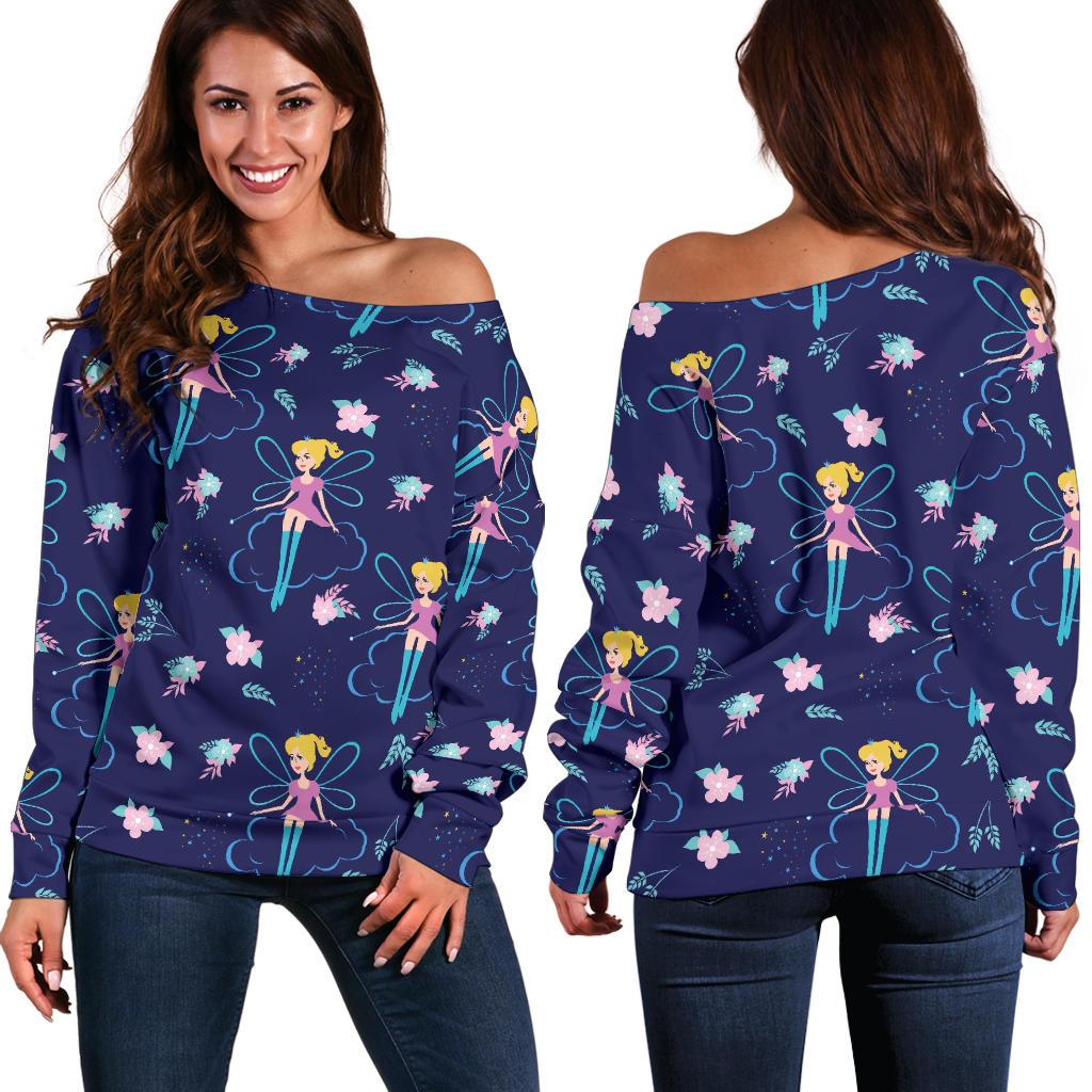 Fairy Cartoon Style Print Pattern Off Shoulder Sweatshirt
