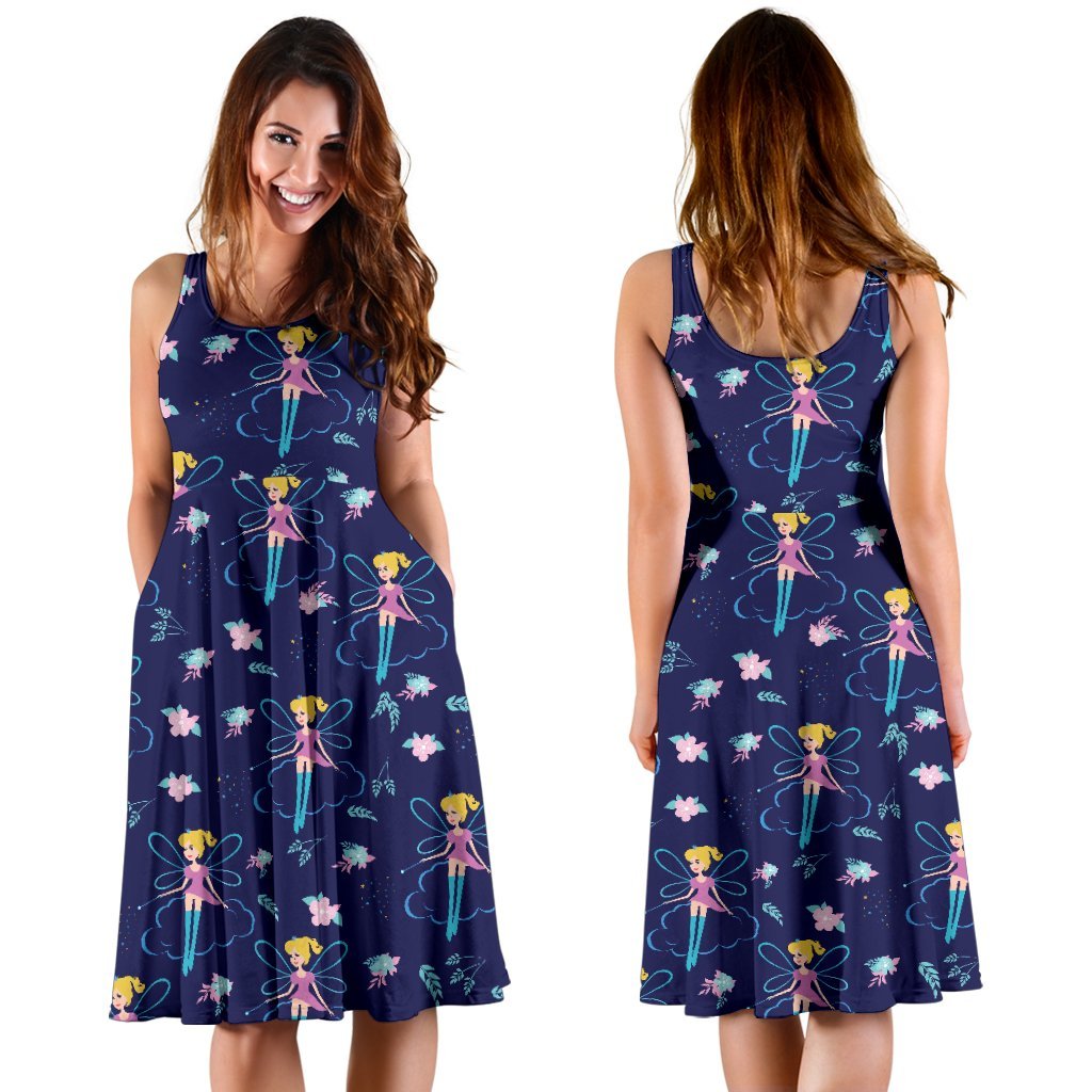 Fairy Cartoon Style Print Pattern Sleeveless Dress