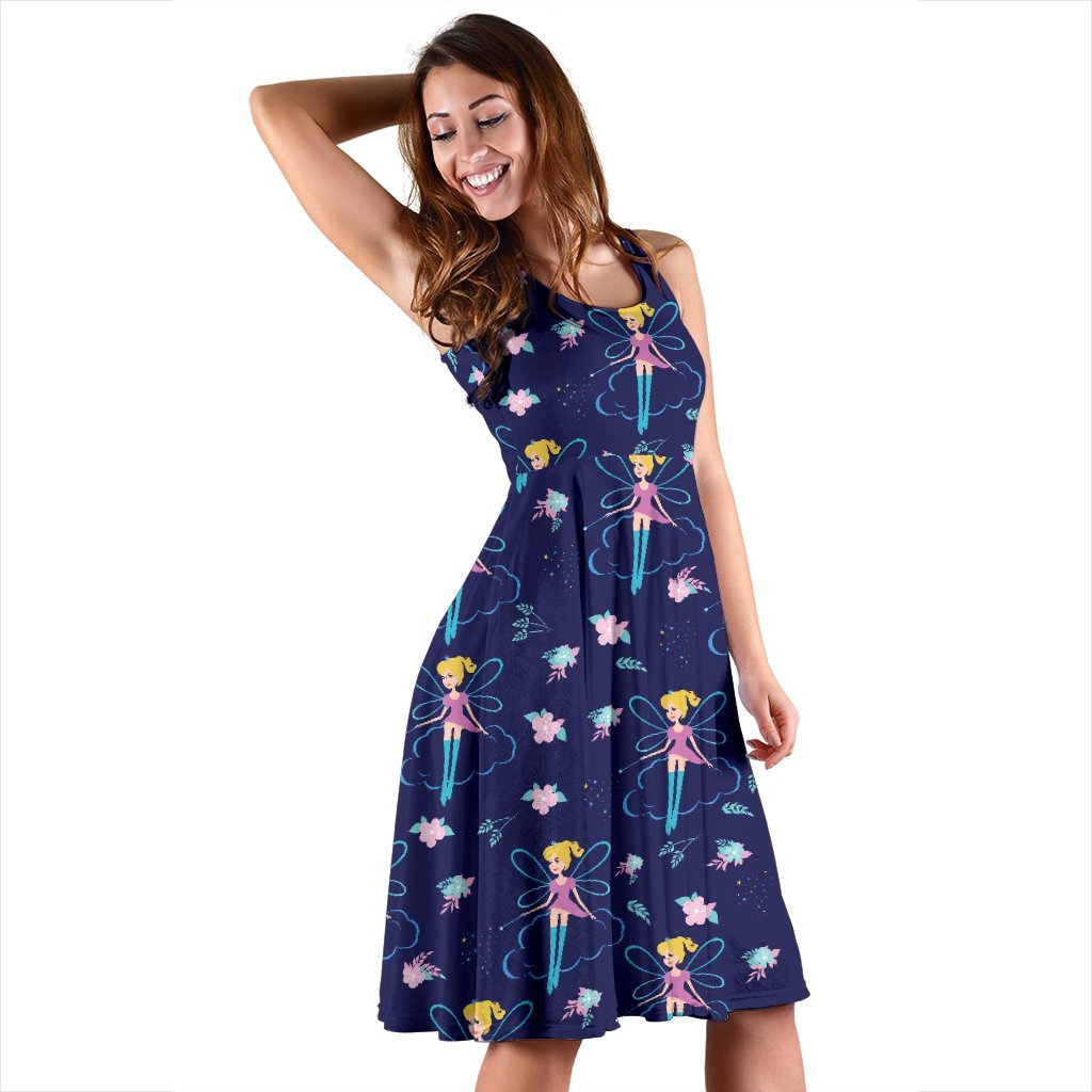 Fairy Cartoon Style Print Pattern Sleeveless Dress