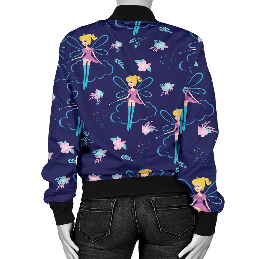 Fairy Cartoon Style Print Pattern Women Casual Bomber Jacket