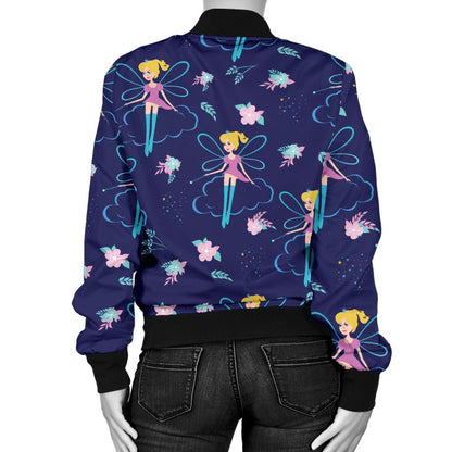 Fairy Cartoon Style Print Pattern Women Casual Bomber Jacket