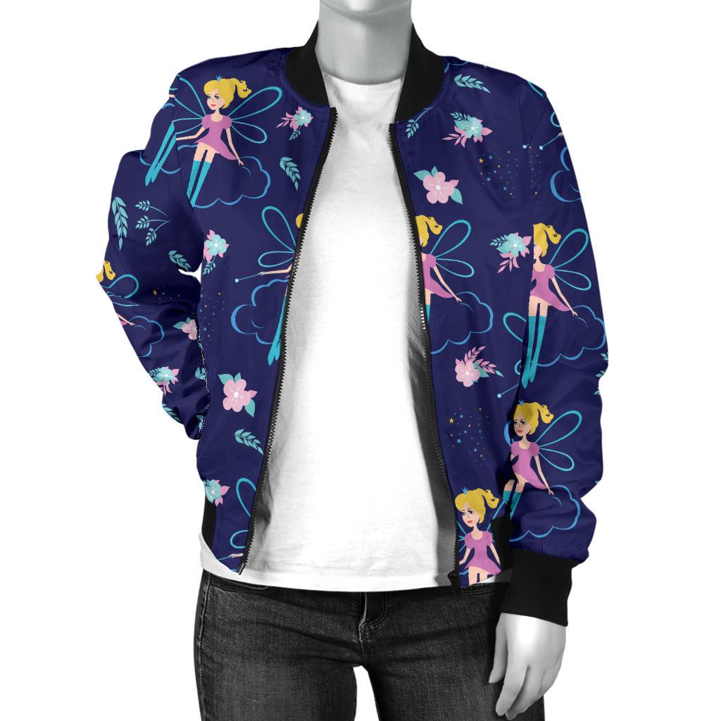 Fairy Cartoon Style Print Pattern Women Casual Bomber Jacket
