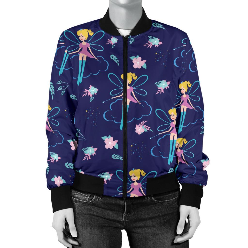 Fairy Cartoon Style Print Pattern Women Casual Bomber Jacket