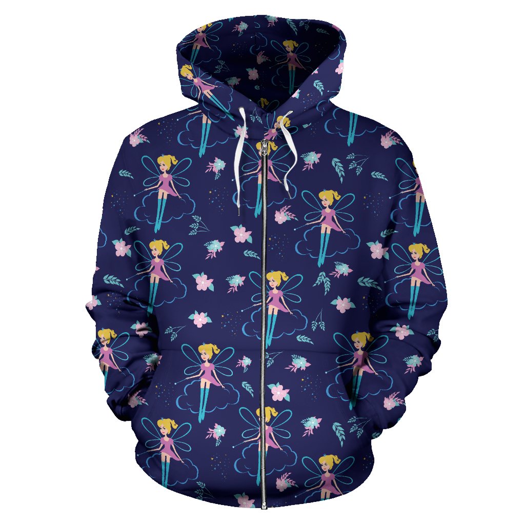 Fairy Cartoon Style Print Pattern Zip Up Hoodie