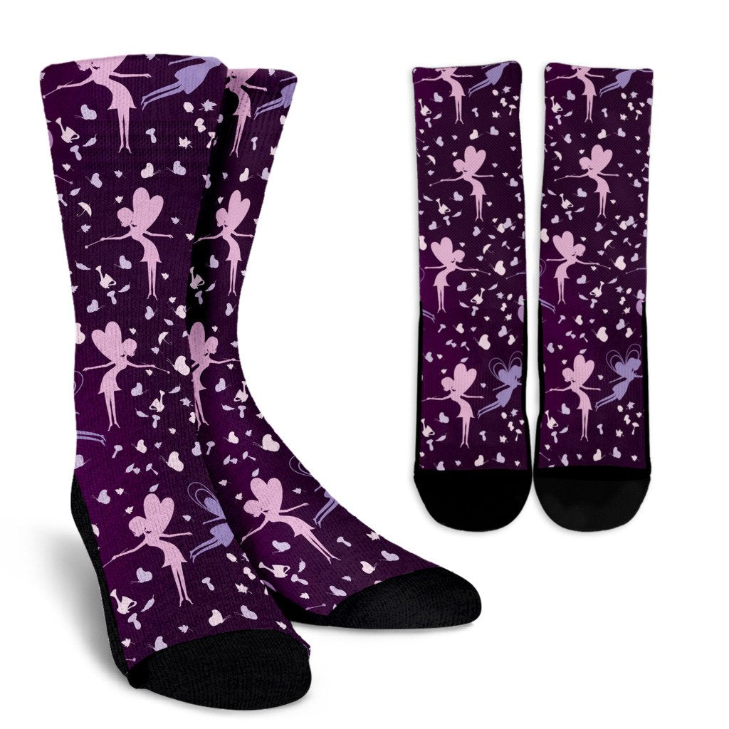 Fairy Pink Print Pattern Crew Socks