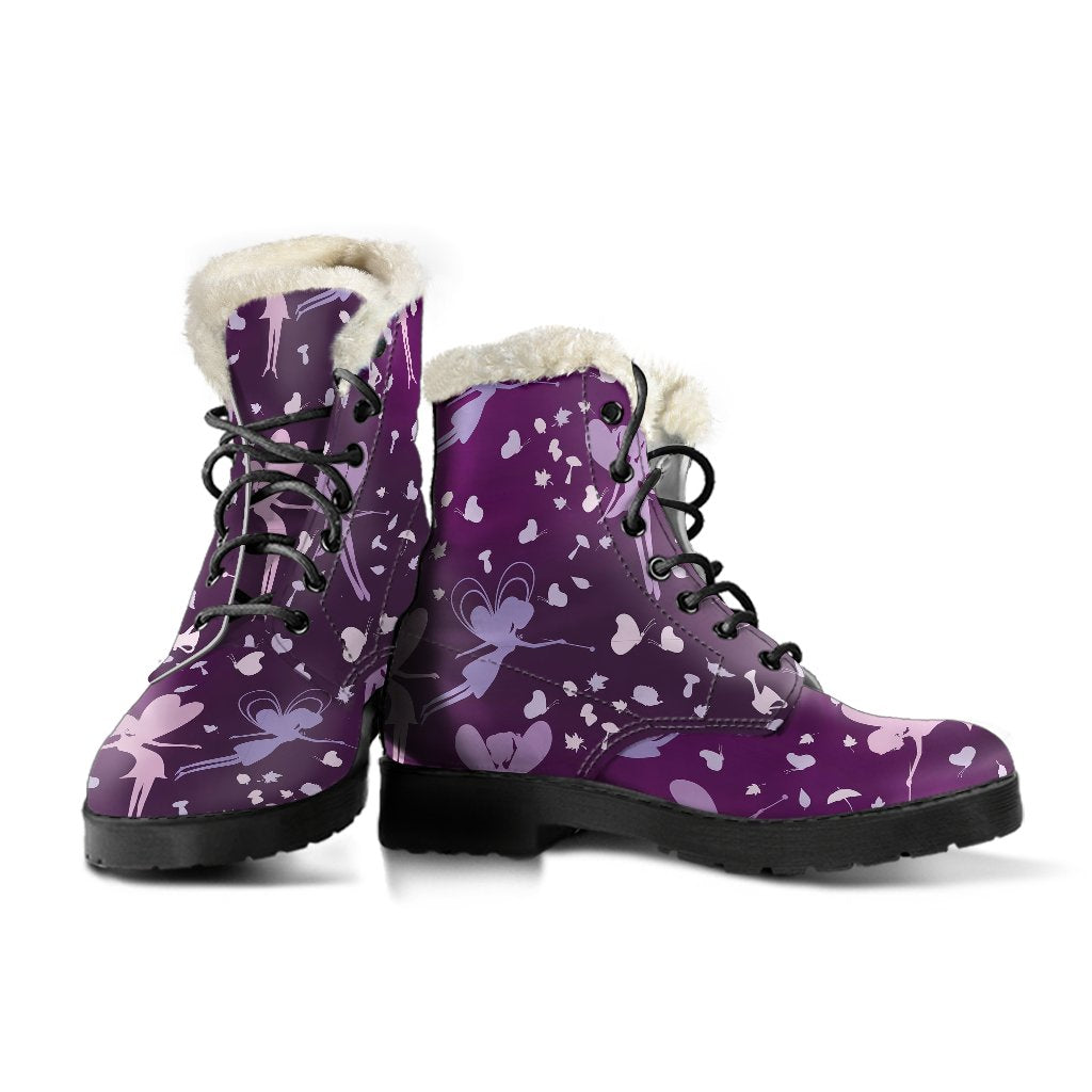 Fairy Pink Print Pattern Faux Fur Leather Boots-JTAMIGO.COM