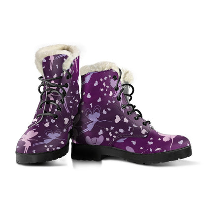 Fairy Pink Print Pattern Faux Fur Leather Boots-JTAMIGO.COM