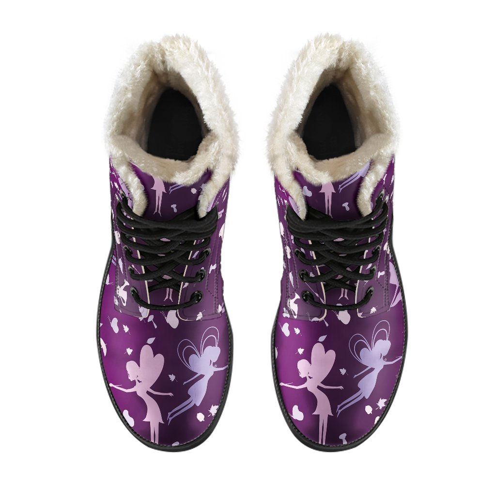 Fairy Pink Print Pattern Faux Fur Leather Boots-JTAMIGO.COM