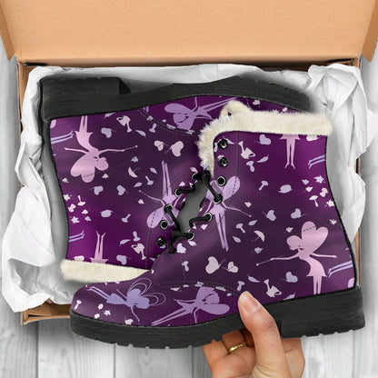 Fairy Pink Print Pattern Faux Fur Leather Boots-JTAMIGO.COM