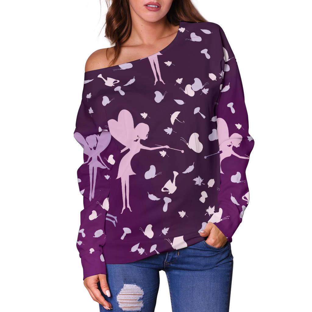 Fairy Pink Print Pattern Off Shoulder Sweatshirt