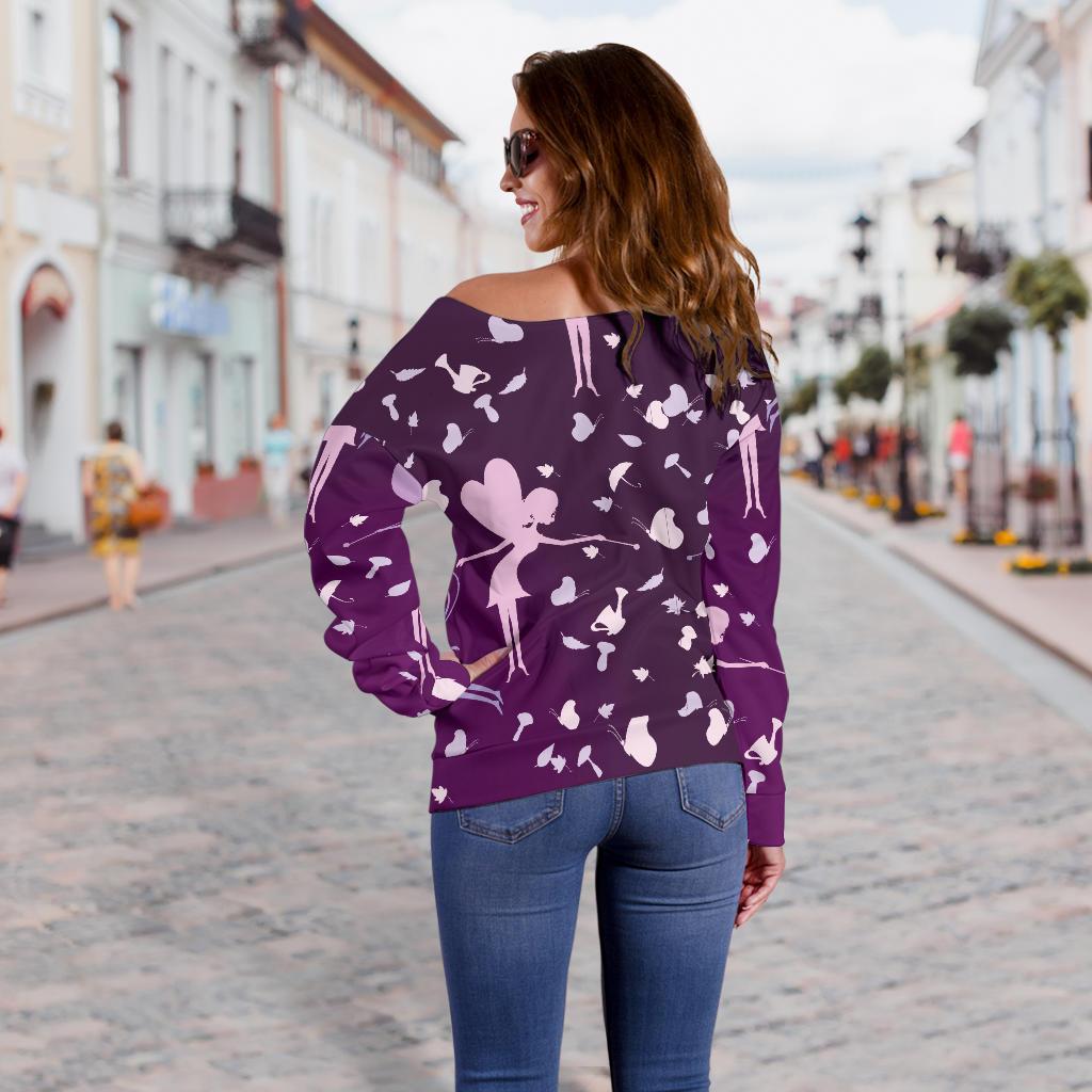 Fairy Pink Print Pattern Off Shoulder Sweatshirt