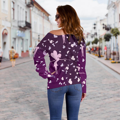 Fairy Pink Print Pattern Off Shoulder Sweatshirt