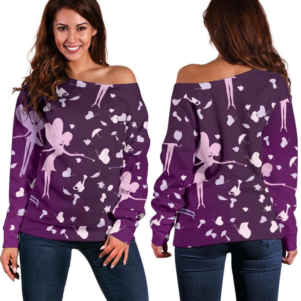 Fairy Pink Print Pattern Off Shoulder Sweatshirt