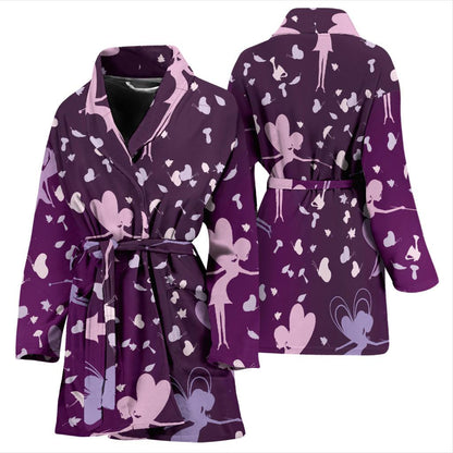 Fairy Pink Print Pattern Women Bath Robe-JTAMIGO.COM