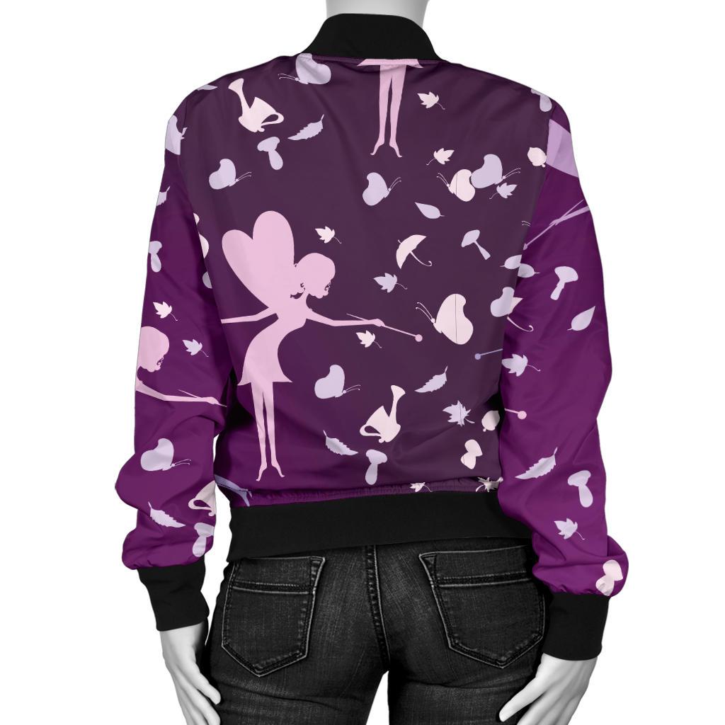 Fairy Pink Print Pattern Women Casual Bomber Jacket