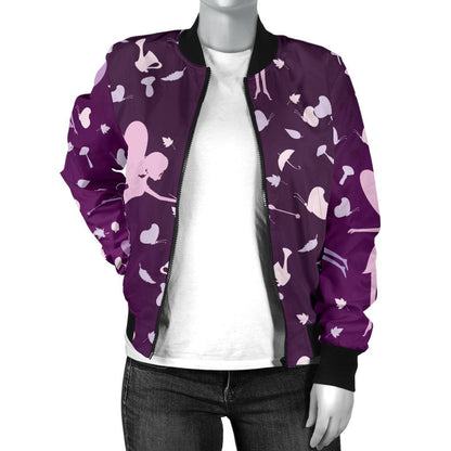 Fairy Pink Print Pattern Women Casual Bomber Jacket