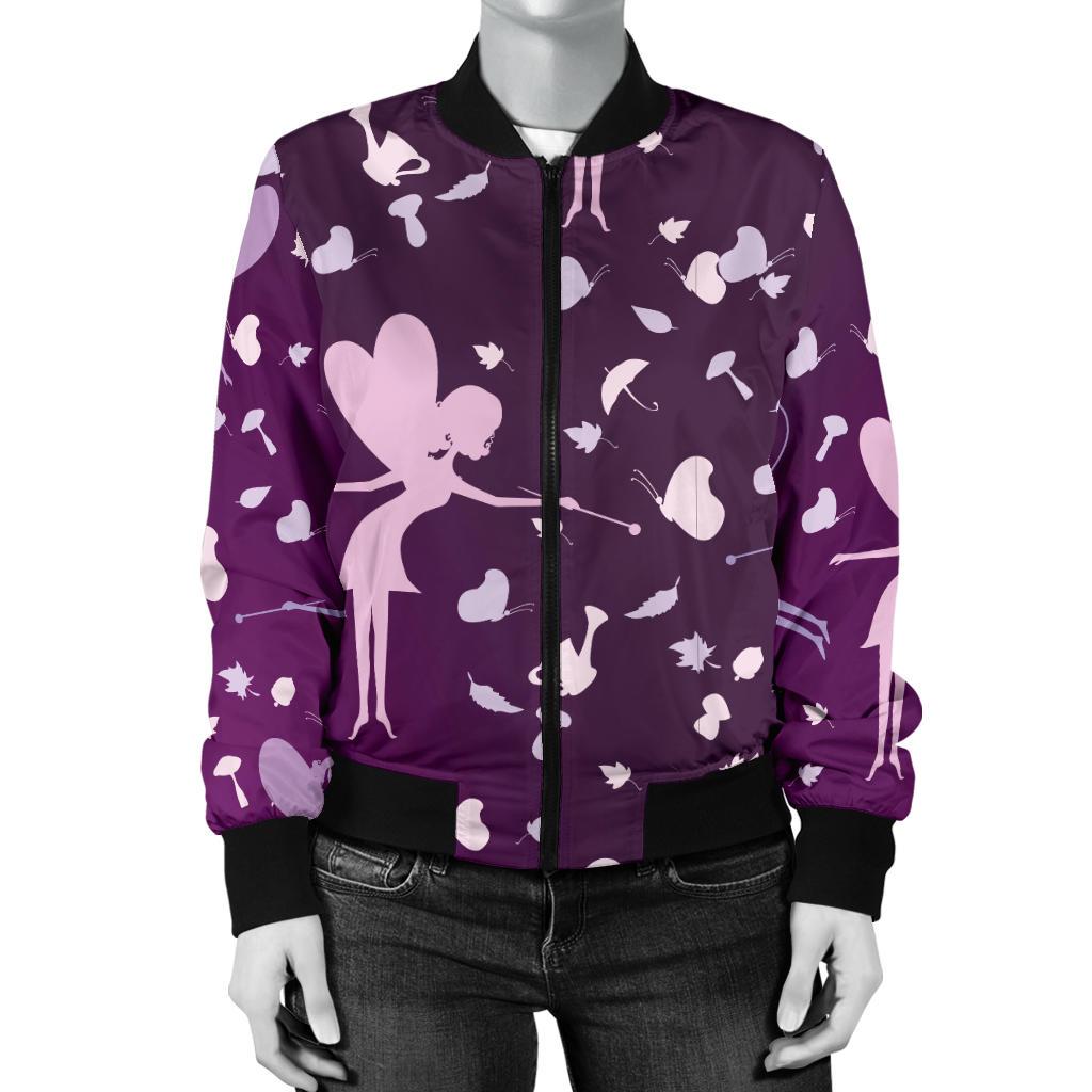 Fairy Pink Print Pattern Women Casual Bomber Jacket
