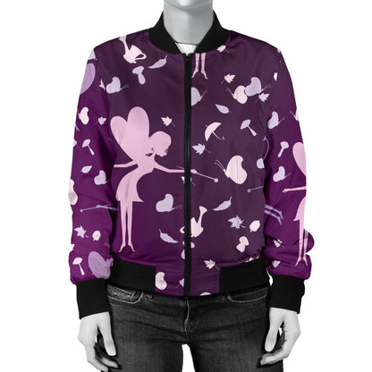 Fairy Pink Print Pattern Women Casual Bomber Jacket