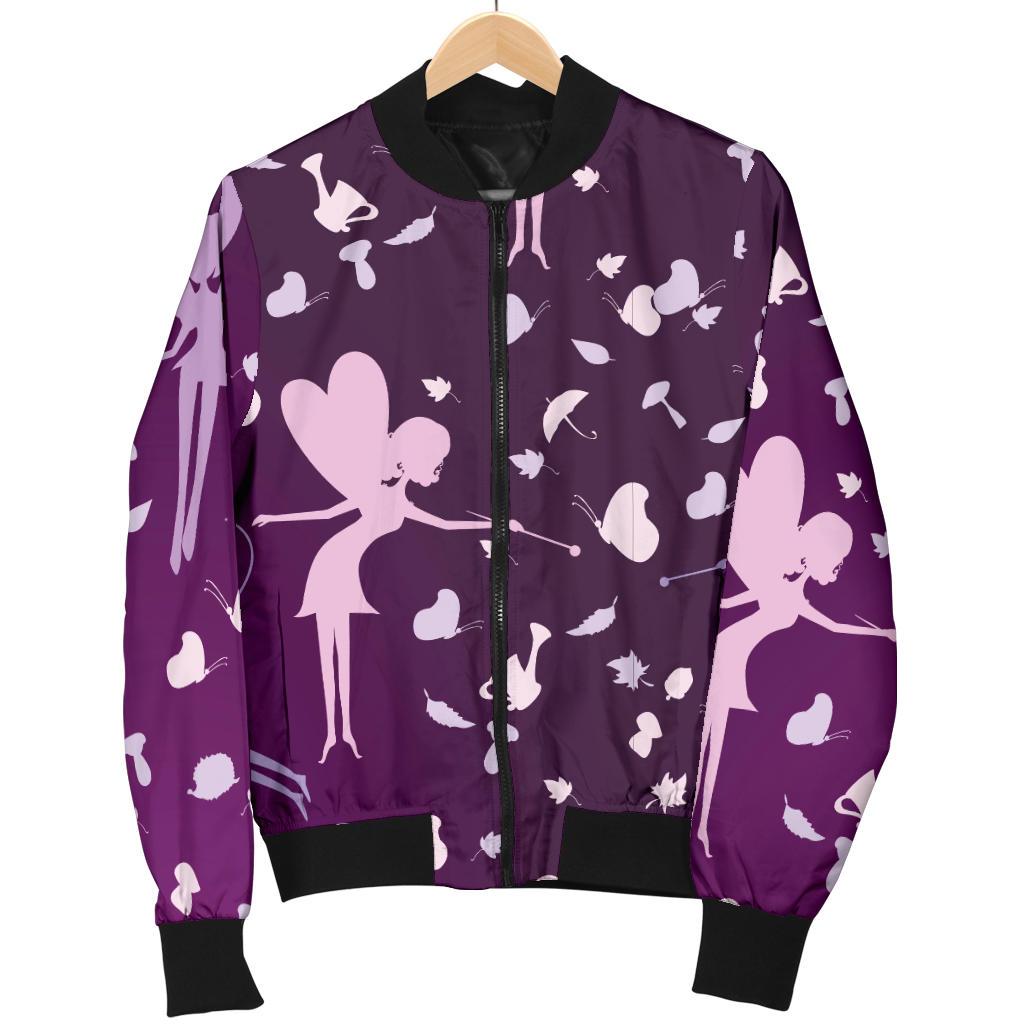 Fairy Pink Print Pattern Women Casual Bomber Jacket