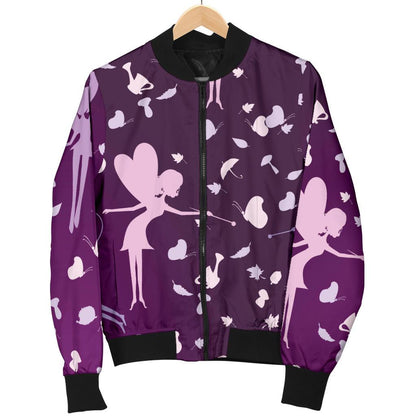 Fairy Pink Print Pattern Women Casual Bomber Jacket