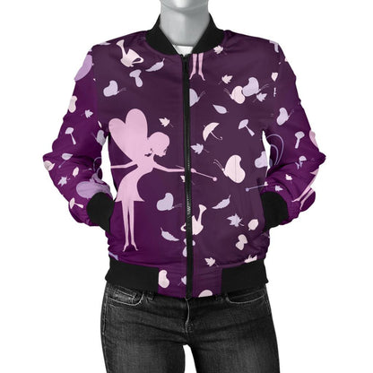 Fairy Pink Print Pattern Women Casual Bomber Jacket
