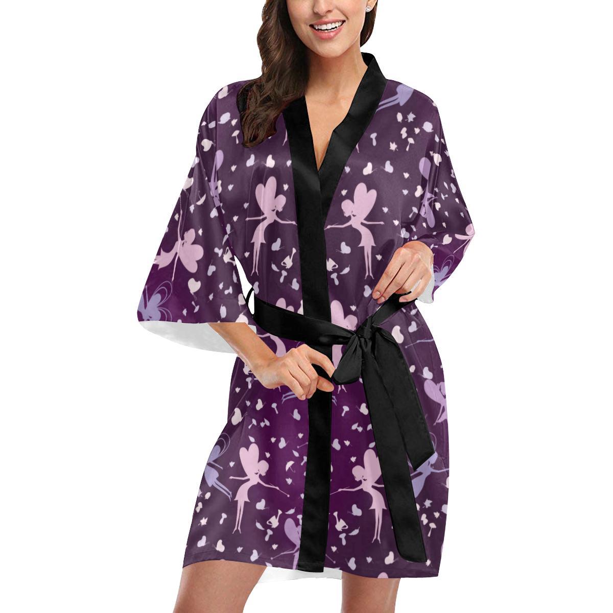 Fairy Pink Print Pattern Women Short Kimono Robe