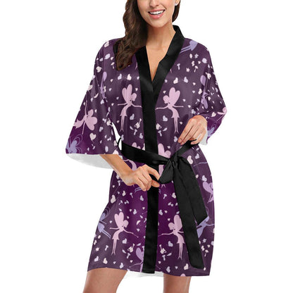 Fairy Pink Print Pattern Women Short Kimono Robe