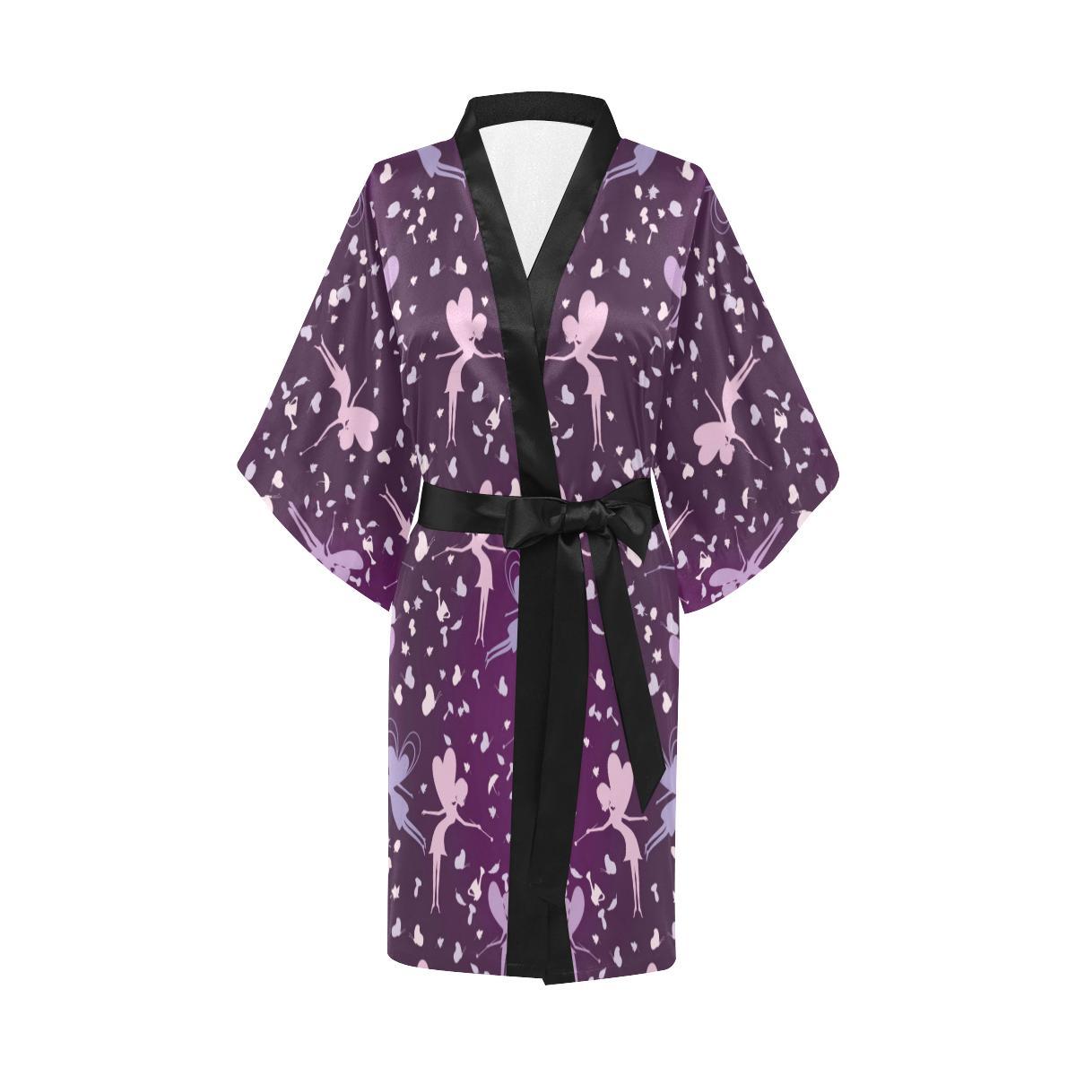 Fairy Pink Print Pattern Women Short Kimono Robe