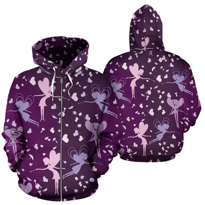 Fairy Pink Print Pattern Zip Up Hoodie