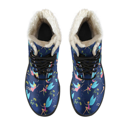 Fairy with flower Print Pattern Faux Fur Leather Boots-JTAMIGO.COM