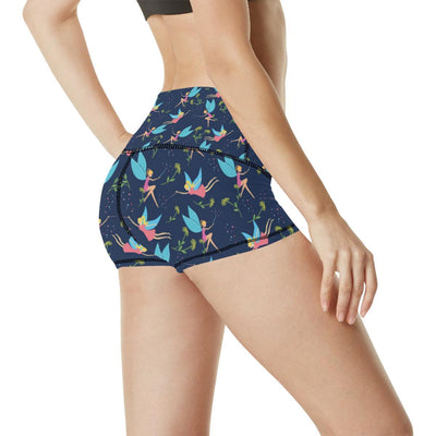 Fairy with flower Print Pattern High Waisted Spandex Shorts-JTAMIGO.COM