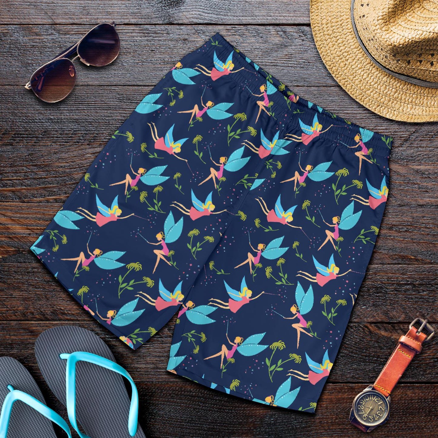 Fairy with flower Print Pattern Mens Shorts-JTAMIGO.COM