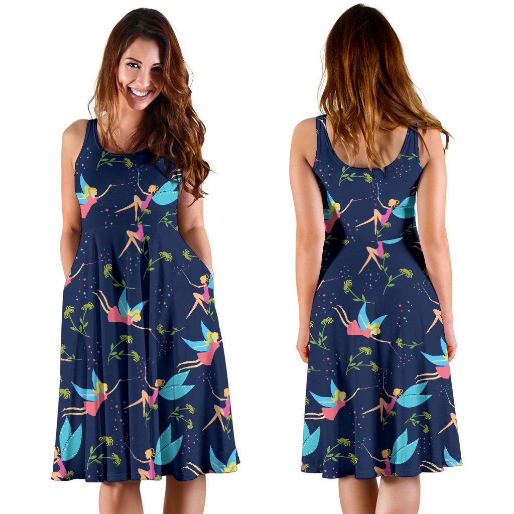 Fairy With Flower Print Pattern Sleeveless Dress
