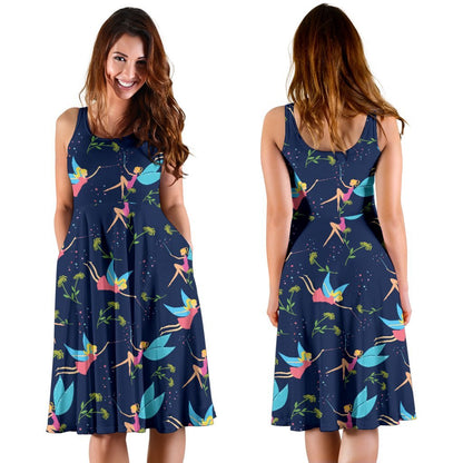 Fairy With Flower Print Pattern Sleeveless Dress