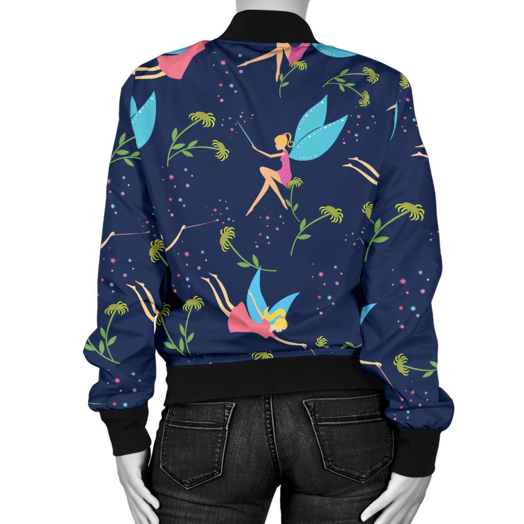 Fairy With Flower Print Pattern Women Casual Bomber Jacket