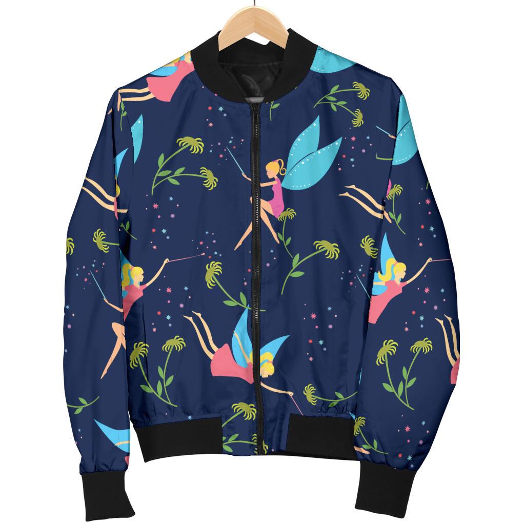 Fairy With Flower Print Pattern Women Casual Bomber Jacket
