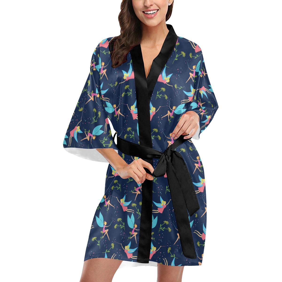 Fairy with flower Print Pattern Women Short Kimono Robe