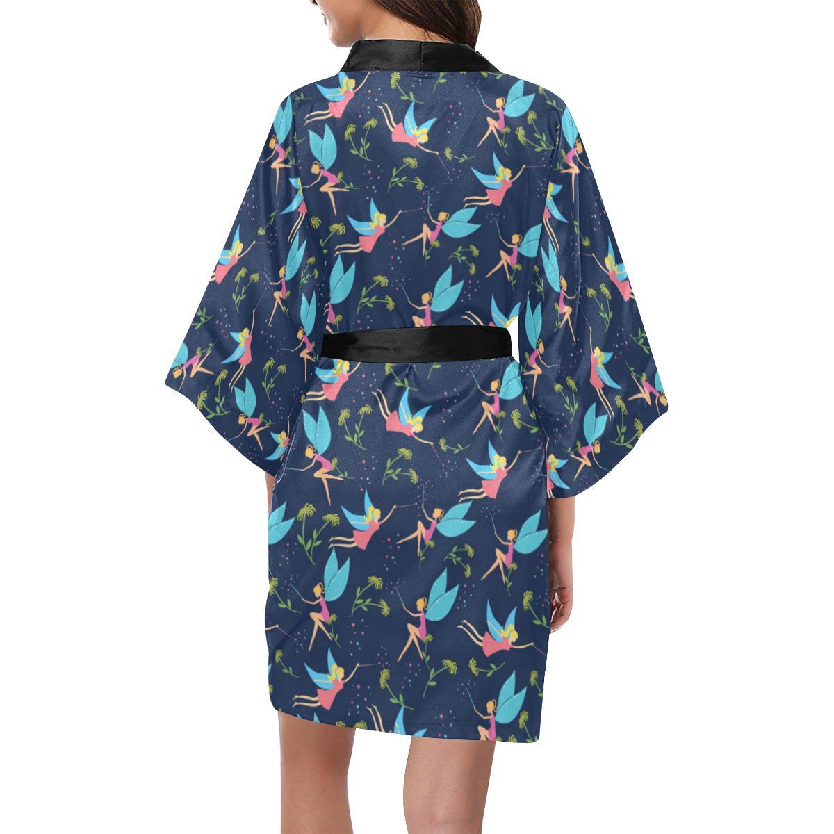 Fairy with flower Print Pattern Women Short Kimono Robe