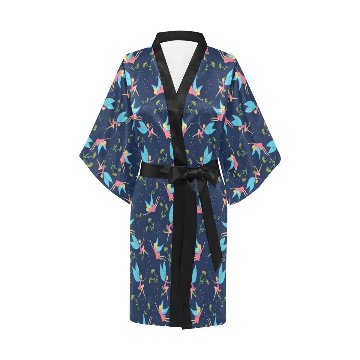 Fairy with flower Print Pattern Women Short Kimono Robe