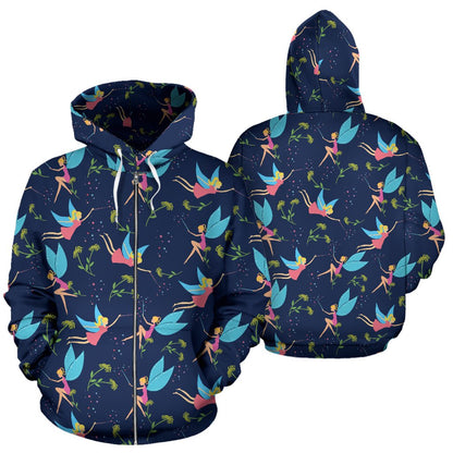 Fairy with Flower Print Pattern Zip Up Hoodie