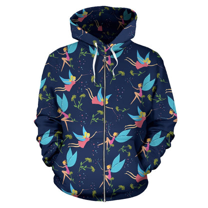 Fairy with Flower Print Pattern Zip Up Hoodie