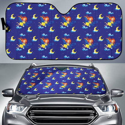 Fairy with Moon Print Pattern Car Sun Shade For Windshield