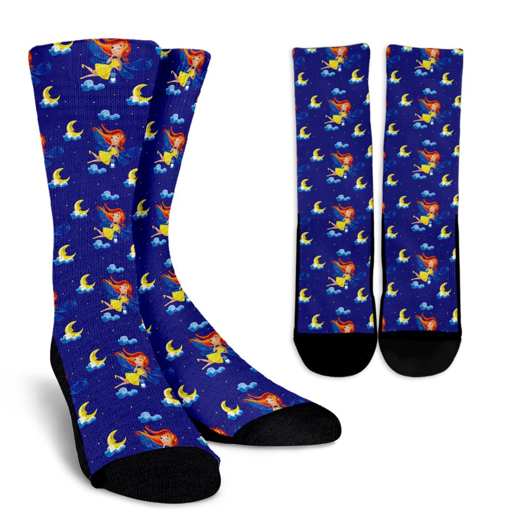 Fairy with Moon Print Pattern Crew Socks