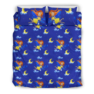 Fairy With Moon Print Pattern Duvet Cover Bedding Set