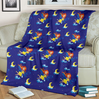 Fairy With Moon Print Pattern Fleece Blanket