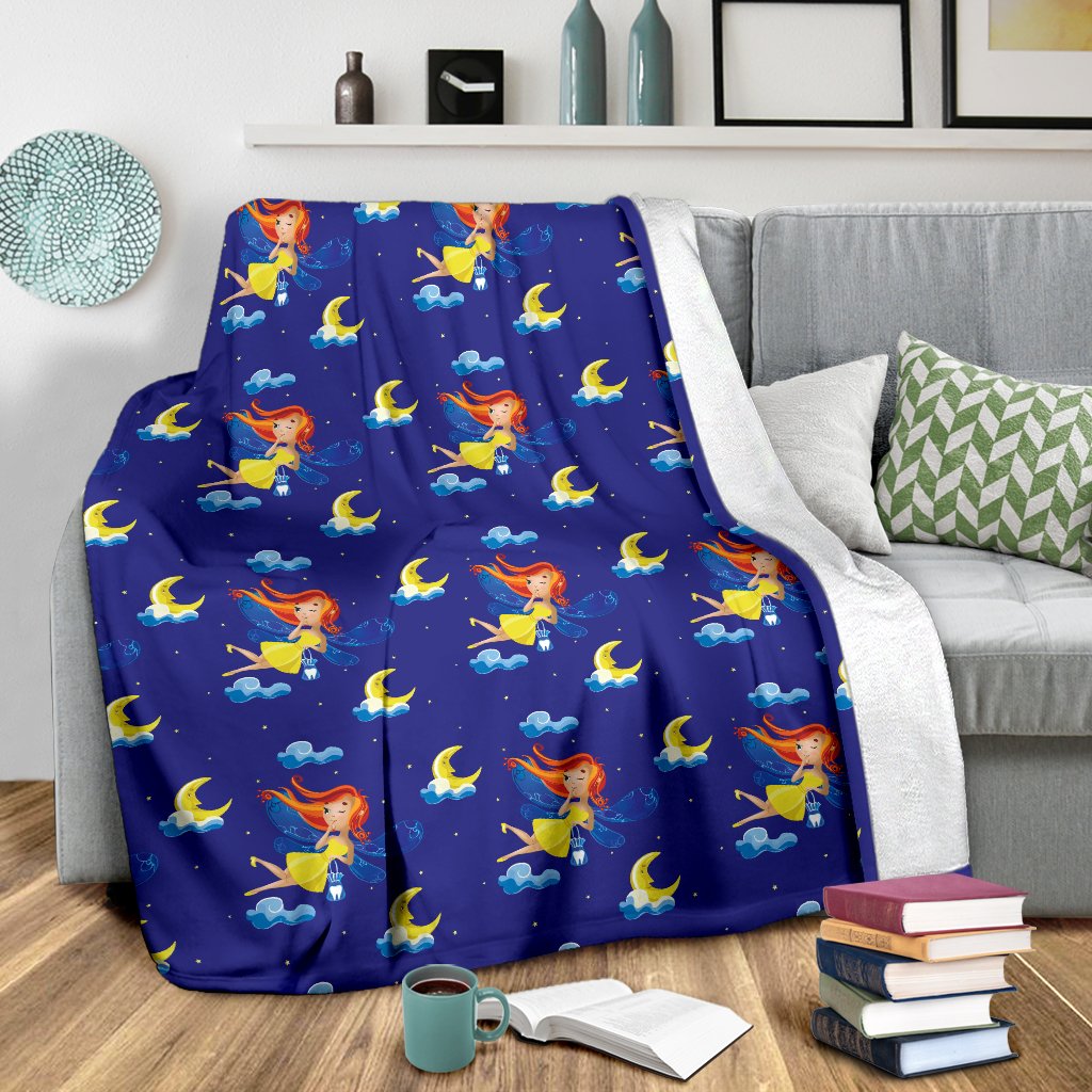Fairy With Moon Print Pattern Fleece Blanket