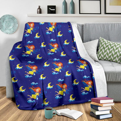 Fairy With Moon Print Pattern Fleece Blanket